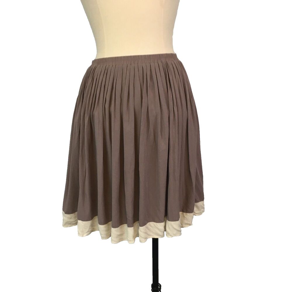 Anthropologie Comme Toi Gray & Cream Rayon Short A-Line Skirt, sz L, 28-34 waist
